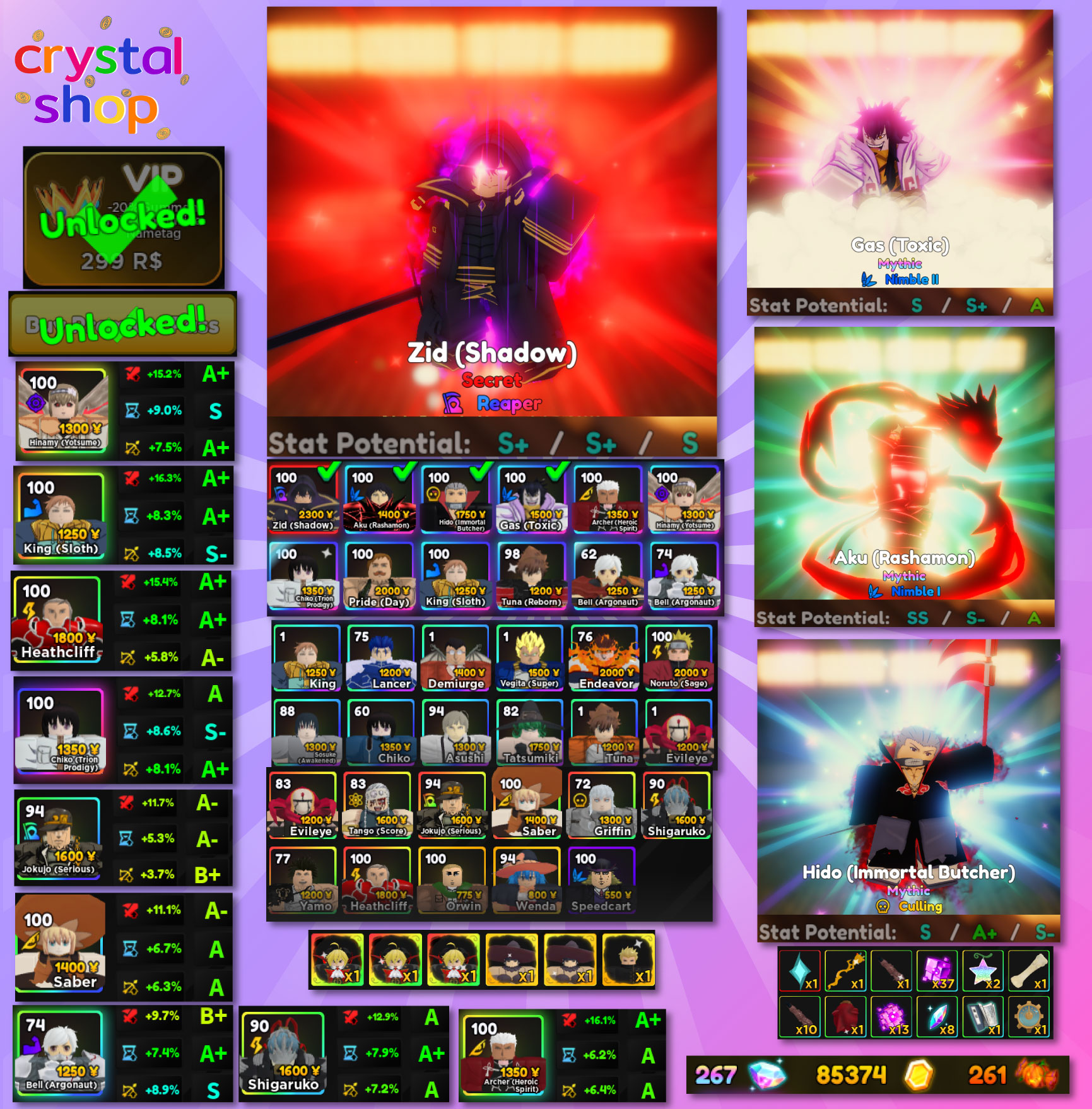 [Anime Adventures/AA] Lv.91 | Zid(Reaper)3S | Aku(Nim2)1SS+Hido(Culling)2S+Gas(Nim2)2S+Archer(Sni)+Hinamy(R3) | ไอดีสะอาด!